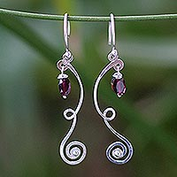 Garnet dangle earrings, 'Thai Ribbons' - Garnet dangle earrings