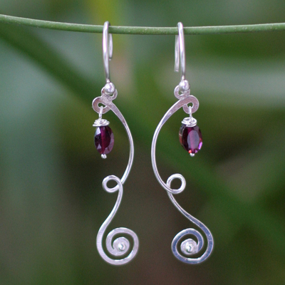 Garnet dangle earrings - Thai Ribbons | NOVICA