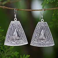 Silver dangle earrings, 'Temple of Flowers'