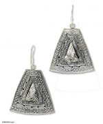 Silver dangle earrings, 'Temple of Flowers' - Silver Hill Tribe Earrings