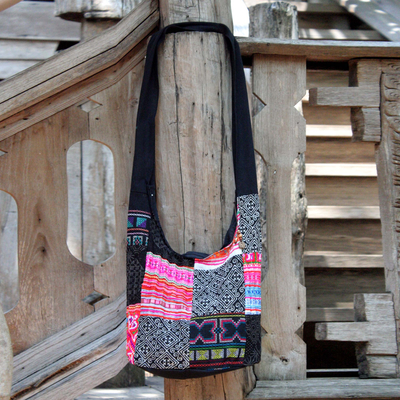 Bolso shopper de algodón - Bolso bandolera hecho a mano con patchwork de las tribus de las colinas