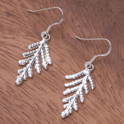 Natural leaf silver plated earrings, 'Cypress Honor' - Silver Plated Natural Leaf Earrings