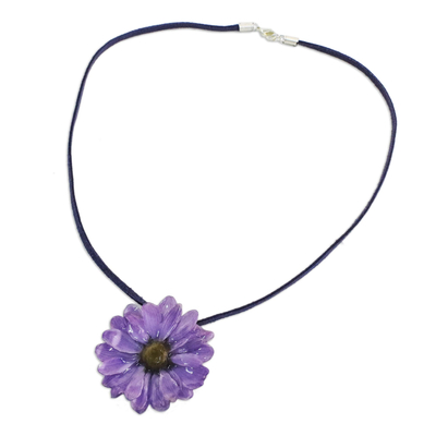 Natural flower necklace, 'World of Violet' - Natural flower necklace