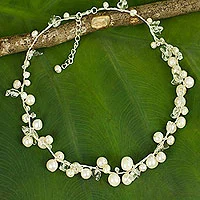 Pearl strand necklace, 'River of Snow'