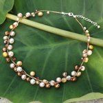 Pearl strand necklace, 'River of Gold' - Handmade Pearl Necklace