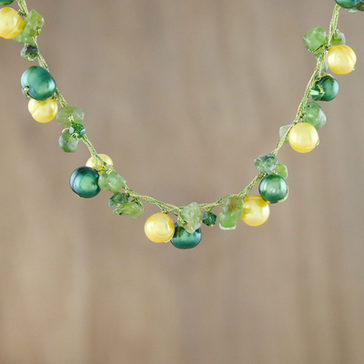 Handmade Cultured Pearl and Peridot Necklace, 'Tropical Elite'