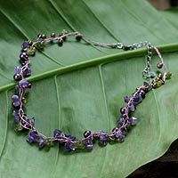 Cultured pearl and amethyst strand necklace, 'Tropical Elite'
