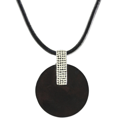 Mango wood pendant necklace, 'Chocoholic' - Mango wood pendant necklace