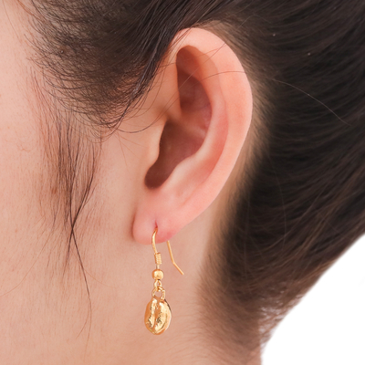 Vergoldete natürliche Kaffeebohnen-Ohrhänger - Einzigartige vergoldete Kaffeebohnen-Ohrhänger
