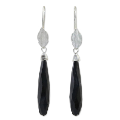 Onyx dangle earrings, 'Thai Dreams' - Silver Onyx Dangle Earrings