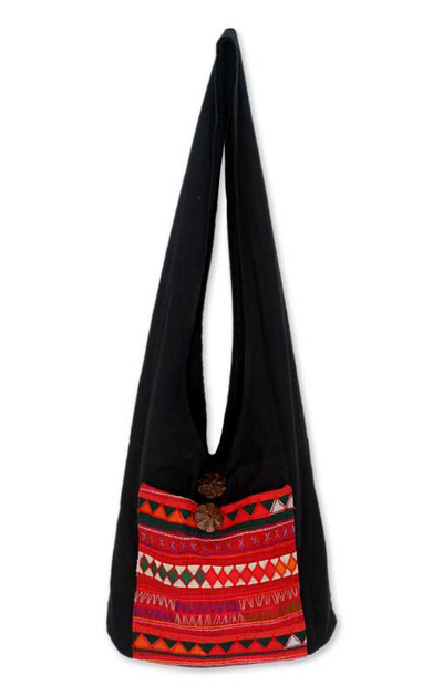 Cotton shoulder bag, 'Akha Dreams' - Handcrafted Cotton Shoulder Bag 