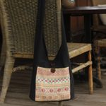 Cotton shoulder bag, 'Happy Geometry' - Cotton Patterned Shoulder Bag Handmade in Thailand