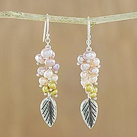 Pendientes colgantes de perlas, 'Perfect Leaf' - Pendientes colgantes de plata de ley y perlas