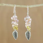 Pearl dangle earrings, 'Perfect Leaf' - Sterling Silver and Pearl Dangle Earrings