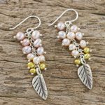 Pearl dangle earrings, 'Perfect Leaf' - Sterling Silver and Pearl Dangle Earrings