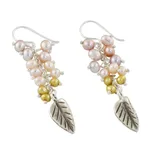 Pearl dangle earrings, 'Perfect Leaf' - Sterling Silver and Pearl Dangle Earrings