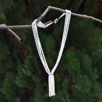 Cultured pearl multi-strand necklace, 'Tassel' - Pearl strand long necklace