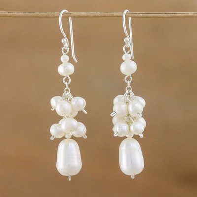 Pearl cluster earrings, 'Celebration' - Bridal Pearl Cluster Earrings