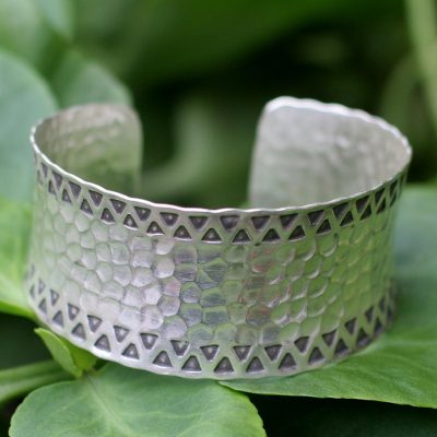 Sterling silver cuff bracelet, 'Tribal Moon' - Sterling Silver Cuff Bracelet