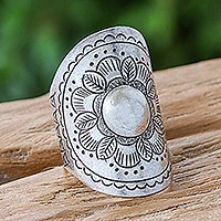 Sterling silver flower wrap ring, 'Majestic Sunflower' - Floral Sterling Silver Wrap Ring