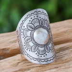 Sterling silver flower wrap ring, 'Majestic Sunflower' - Floral Sterling Silver Wrap Ring