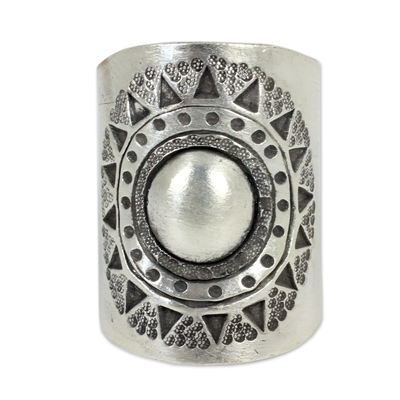 Sterling silver wrap ring, 'Hill Tribe Sun' - Handmade Sterling Silver Wrap Ring