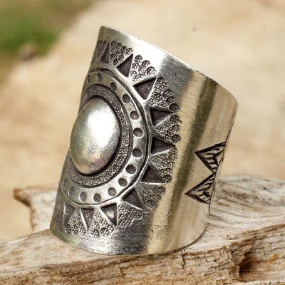 Sterling silver wrap ring, 'Hill Tribe Sun' - Handmade Sterling Silver Wrap Ring