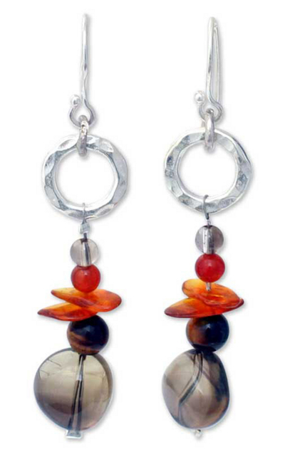 Hand Made Sterling Silver and Amber Dangle Earrings