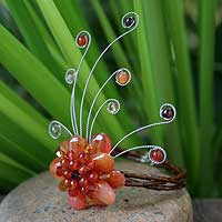 Carnelian and garnet wrap bracelet, 'Dream Flower' - Handcrafted Floral Beaded Carnelian Bracelet