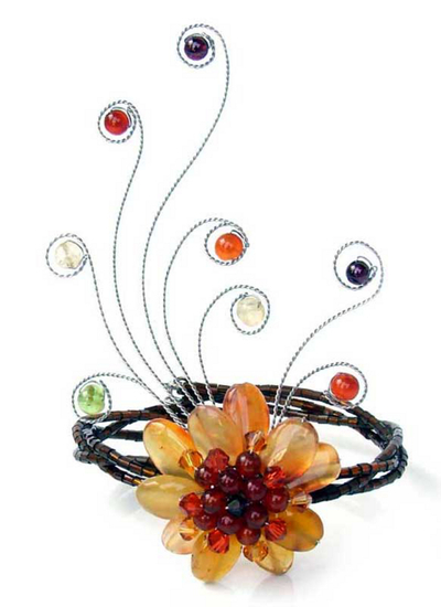 Handcrafted Floral Beaded Carnelian Bracelet