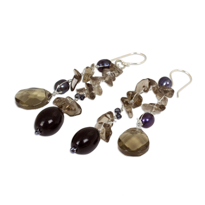 Pendientes cascada de perlas cultivadas - Aretes colgantes de plata esterlina y perlas cultivadas