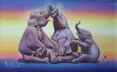 'Warm Best Family' - Acrylic Elephant Painting