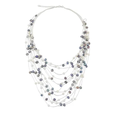 Pearl strand necklace, 'Peacock' - Fair Trade Bridal Pearl Strand Necklace