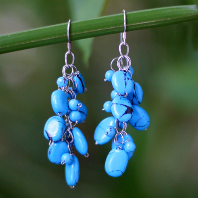 Cluster earrings, 'Clouds' - Beaded Turquoise Colored Earrings