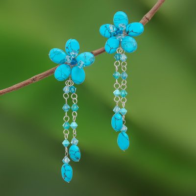 Floral earrings, 'Blossom Blessing' - Floral Turquoise coloured Earrings