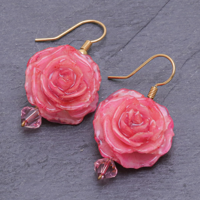 Natural rose flower earrings, 'Timeless Pink' - Natural Flower Dangle Earrings