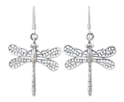 Sterling silver dangle earrings, 'Wings of Love' - Handmade Sterling Silver Dangle Earrings