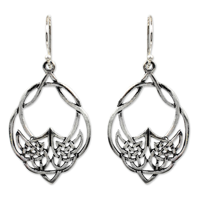 Sterling silver dangle earrings, 'Lotus Lace' - Handcrafted Sterling Silver Dangle Earrings