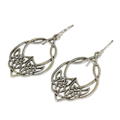 Sterling silver dangle earrings, 'Lotus Lace' - Handcrafted Sterling Silver Dangle Earrings