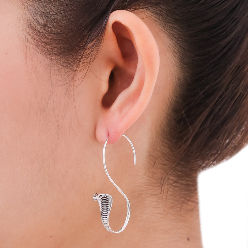 Sterling Silver Snake Earrings - Cobra Guardian | NOVICA Canada