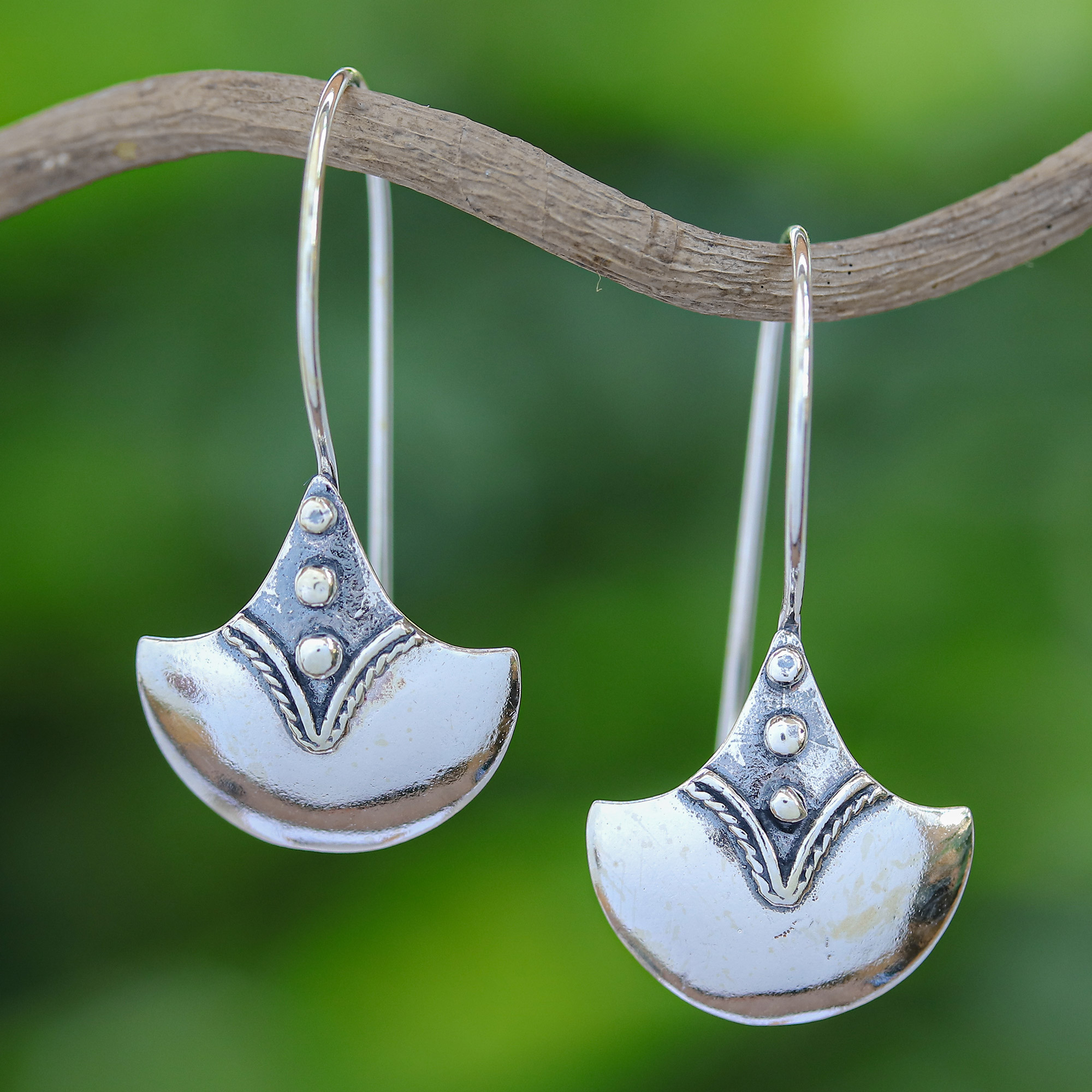 Unique Sterling Silver Drop Earrings, 'Modern Romantic'
