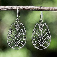 Sterling silver dangle earrings, 'Thai Tulip'