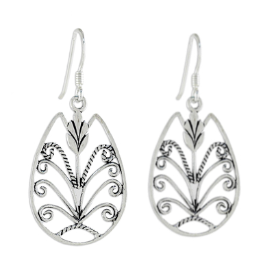 Sterling silver dangle earrings, 'Thai Tulip' - Hand Made Floral Sterling Silver Dangle Earrings