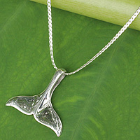 Sterling silver pendant necklace, 'Glistening Whale' - Womens Sterling Silver Sea Life Pendent from Thailand