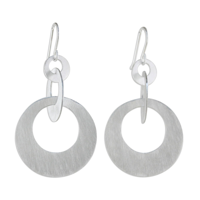 Sterling silver dangle earrings, 'In Circles' - Hand Made Sterling Silver Dangle Earrings