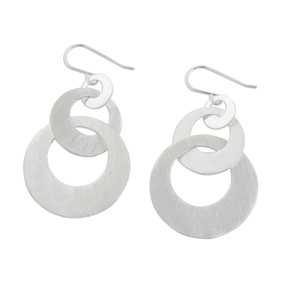 Sterling silver dangle earrings, 'In Circles' - Hand Made Sterling Silver Dangle Earrings
