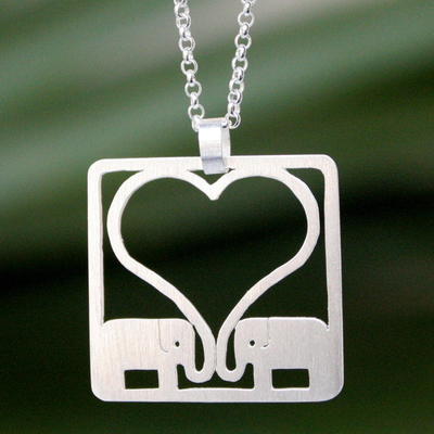 Sterling silver pendant necklace, 'Jumbo Love' - Sterling Silver Elephant Pendant Necklace