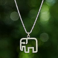 Sterling silver pendant necklace, 'Elephant Line'