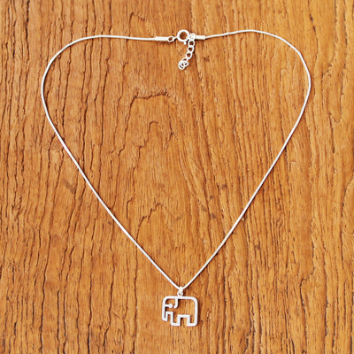 Sterling silver pendant necklace, 'Elephant Line' - Sterling Silver Pendant Necklace