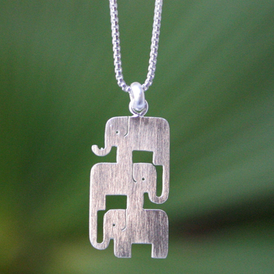 Sterling silver pendant necklace, 'Elephant Stack' - Sterling Silver Pendant Necklace